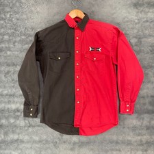 Wrangler Western Shirt Mens Small Pearl Snap Two Toned Red Black Embroidered