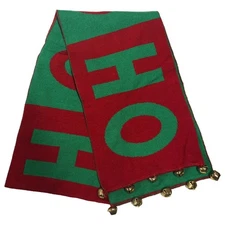 Womens Red & Green Hohoho Jingle Bell Winter Scarf Christmas Holiday