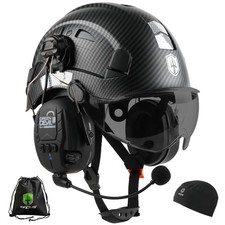 Hard Hat with Bluetooth Ear Muffs and Visor Vented Work Safety Helmet for Men...