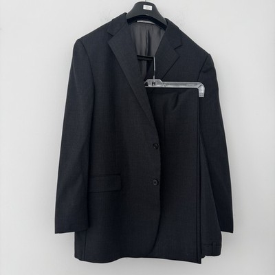 Hickey Freeman 2 Piece Suit Men 46L 40x33 Black Pinstripe Worsted Wool USA Made