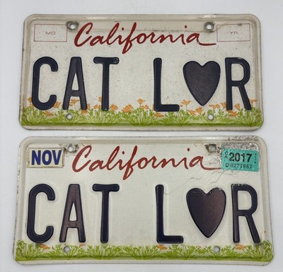 California License Plates CAT LOVER, Unique, Rare Plate CA Trust Fund Pattern
