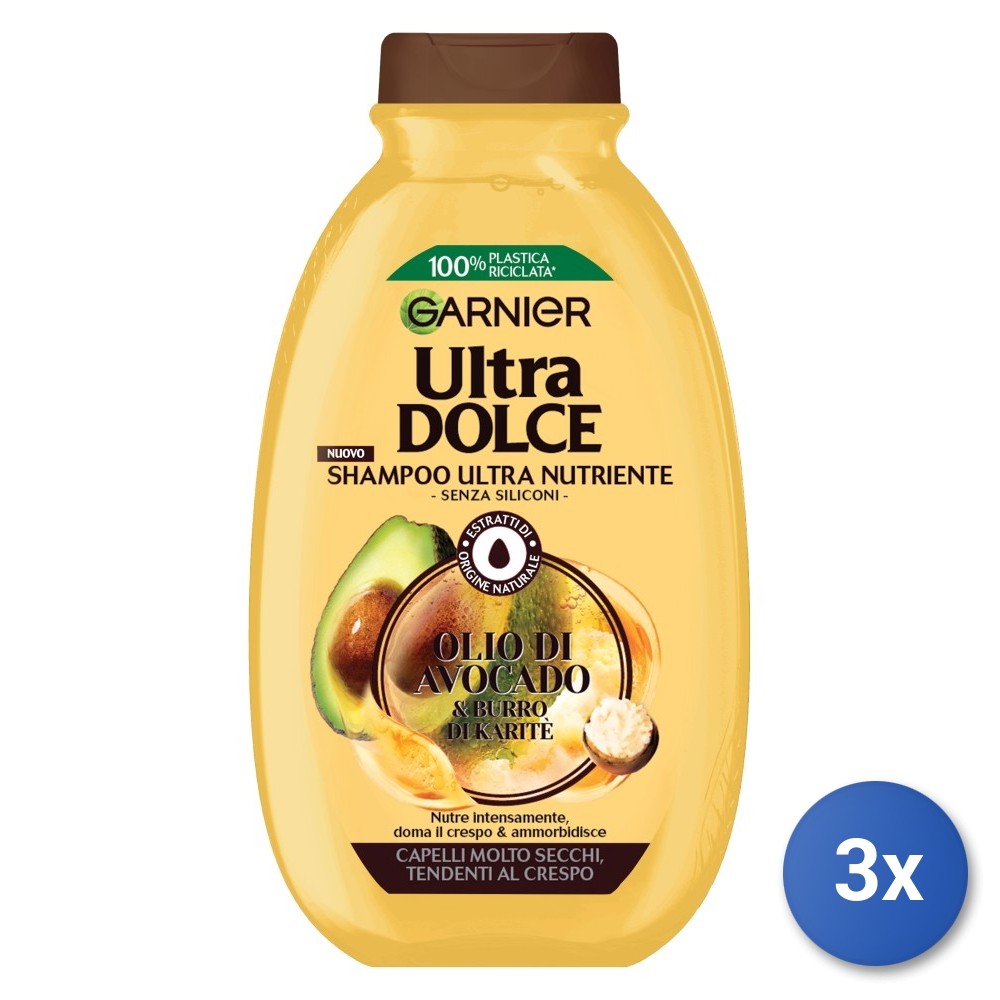 3x Ultradolce Garnier Shampoo 250 ml. Avocado Shea