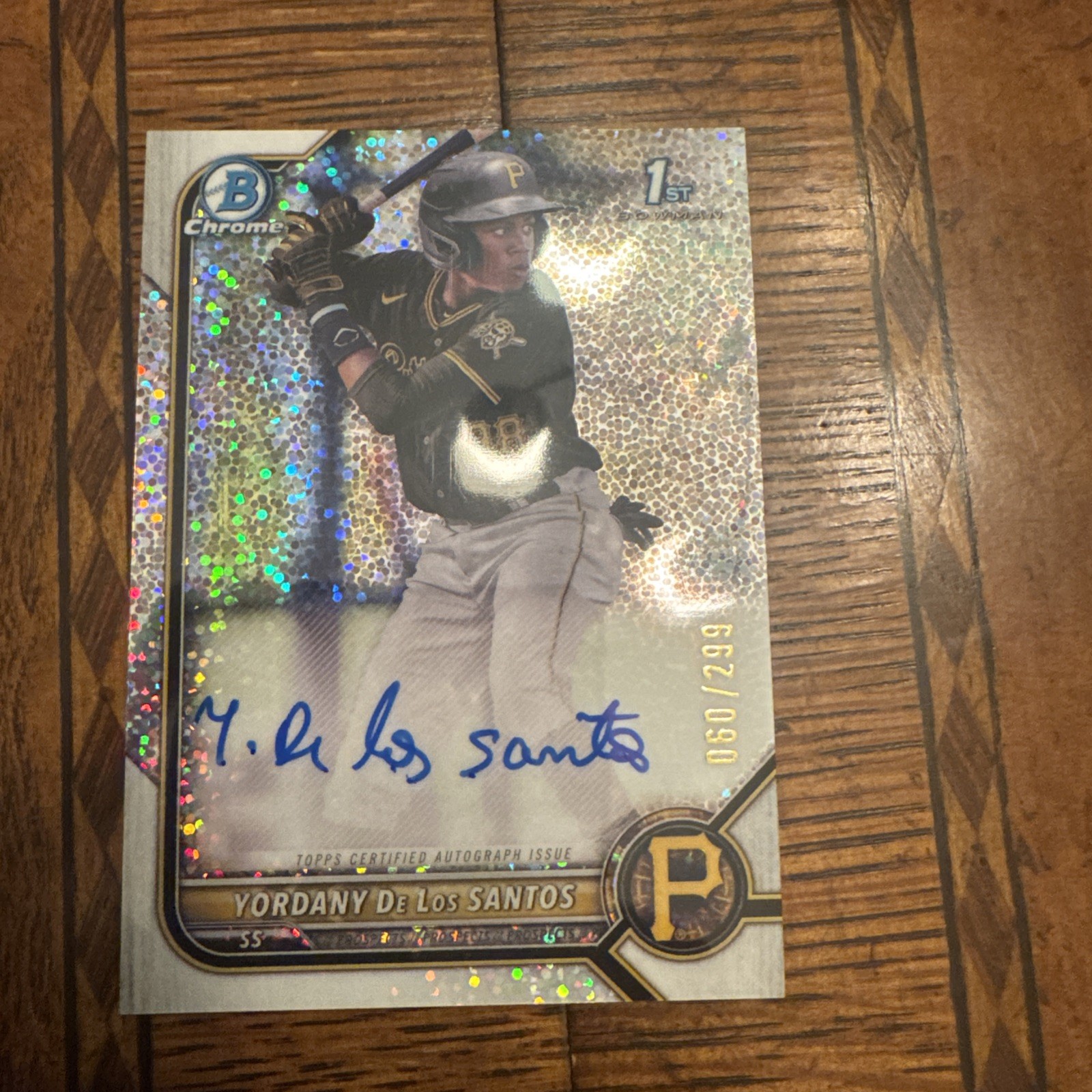 2022 Yordany De Los Santos Bowman Chrome 1st Speckle Auto Refractor /299 Pirates