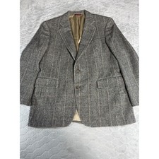 Jos A Bank Mens Glen Plaid Blazer 100 Camel Hair Grey Tan Sport Coat 44R 45R