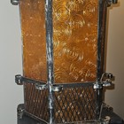 Vintage Amber Textured Glass & Black Metal Swag Hanging Pendant Light, 1-Light — photo 5