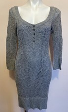 American Eagle Gray Crochet Lined Sweater Dress Henley Open Knit Large