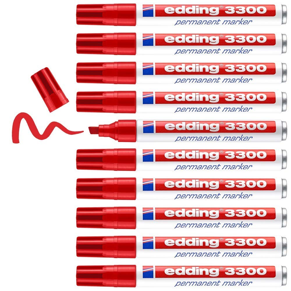 Edding 3300 permanent marker - red - box of 10 - chisel tip 1-5 mm - quick-dryin 8590₽