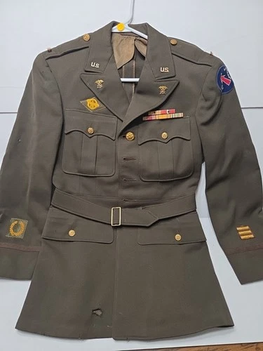 Vintage Military Officer Jacket Mens Olive Drab WWII Coat