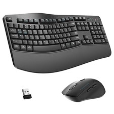 Wireless Keyboard and Mouse Combo,2.4G Full Size Wave Keys Ergonomic Keyboard wi