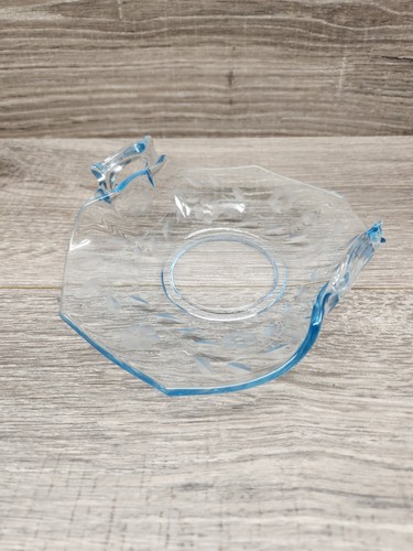 Vtg Fostoria Blue Glass Bonbon Candy Trinket Tray Dish Handled Etched Floral - 第 1/5 張圖片