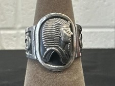 BIG Vintage 1920s Egyptian 900 Silver Pharaoh Ankh Ring Size 9-10