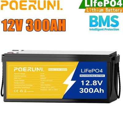 300Ah 12V LiFePO4 Lithium Battery Deep Cycle Built-in BMS For Solar RV Off-grid