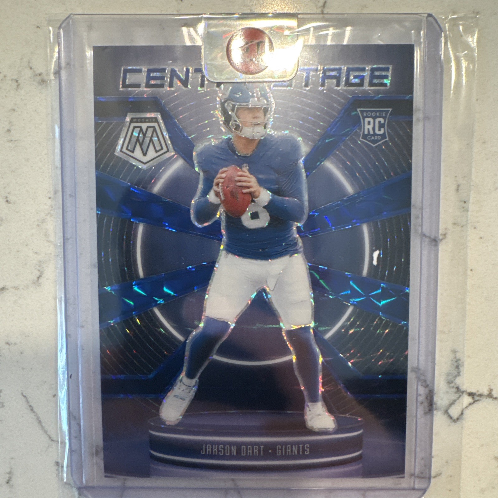 2025 Panini Mosaic - Jaxson Dart #7 Center Stage Blue Prizm (RC) /99