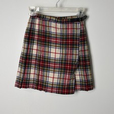 Vintage Girls UK Made 100 Wool Tartan Kilt Pleated Wrap Skirt 23" Waist