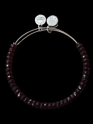 Alex And Ani Deep Red Glass Beaded Silver Bangle Bracelet