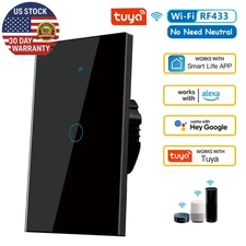 Tuya US Wifi Smart Wall Switch RF433 1/2/3/4 Gang No Neutral Wire Touch Sensor L