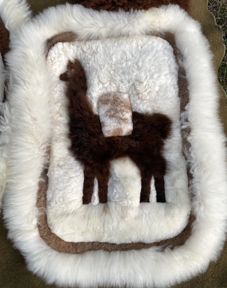 Vintage Peru Fur Tapestry Rug Pillow Case Set Sheepskin Alpaca Wall Decor Drape - Image 3 of 4
