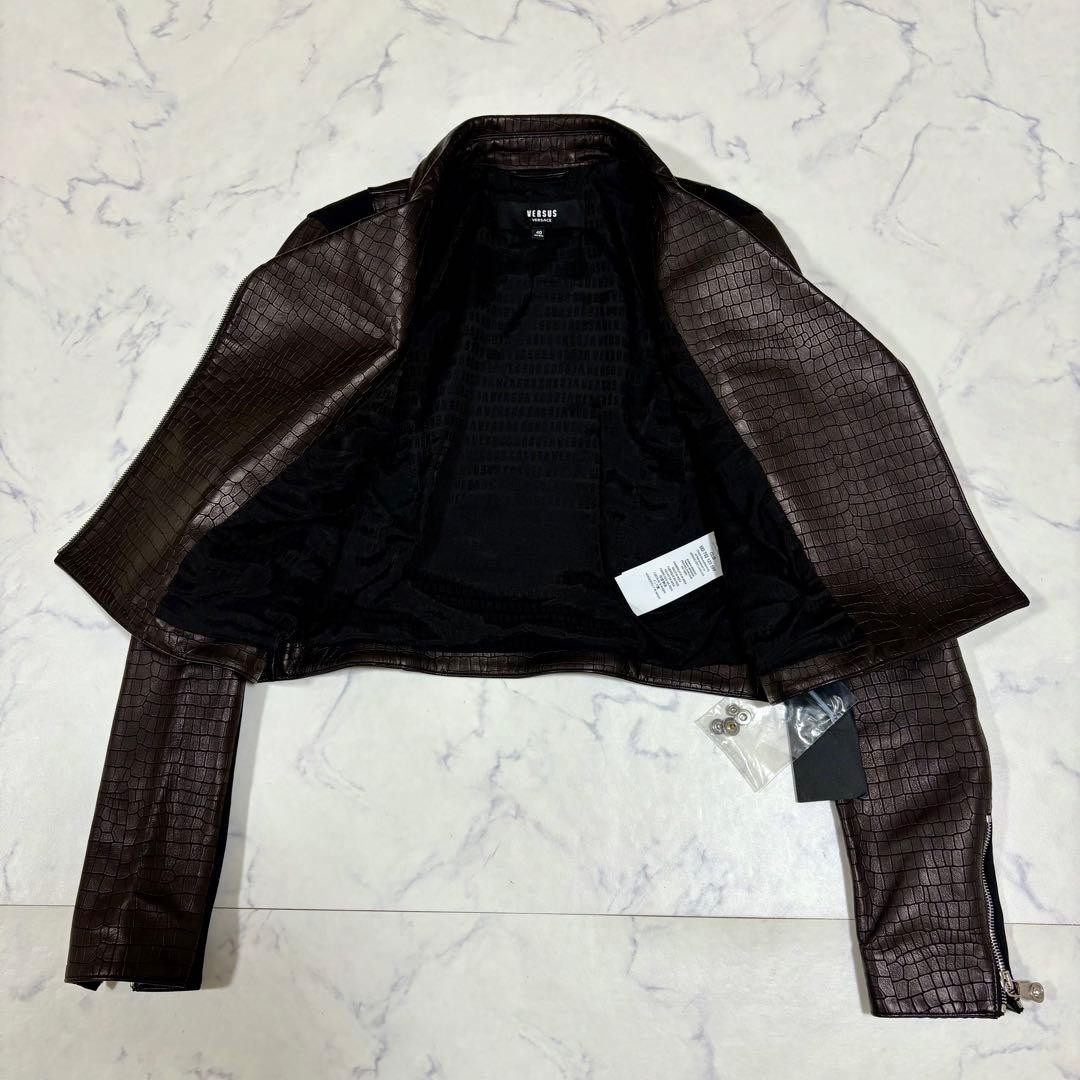 USED UNUSED WITH TAGS: GIANNI VERSACE CROCODILE EMBOSSED LAMB LEATHER JACKET, thumbnail 8