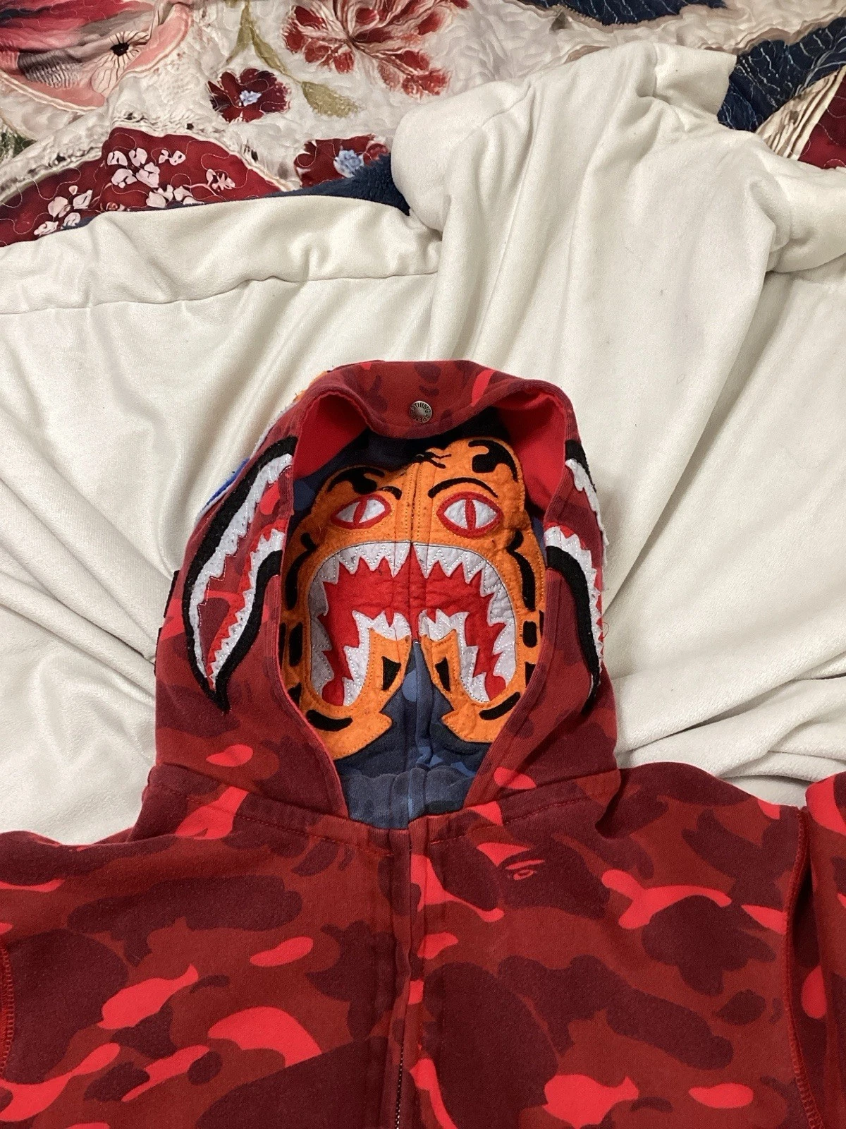 A Bathing Ape Double Hood Red Camo Zip Jacket image 14