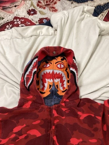 A Bathing Ape Double Hood Red Camo Zip Jacket image 14