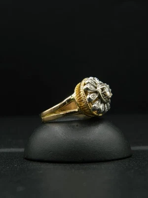 O279-Ancienne Bague Fleur 2 Ors 18K,Diamant 0.34 ct, 12 Diamants taille ancienne - Photo 1/4