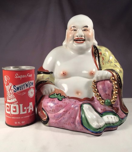 Pre-1940 Antique Porcelain Laughing Buddha 10” Figurine China Chinese Vintage - Picture 8 of 8