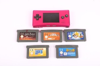 Nintendo Gameboy Micro OXY 001 Pink w/ 5 Games Super Mario Bros 3 Rayman Etc