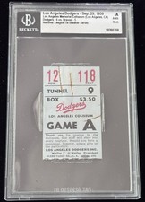 LA Dodgers 1st Playoff Game Ticket 1959 Walk Off Clinching Win Stub Beckett BGS