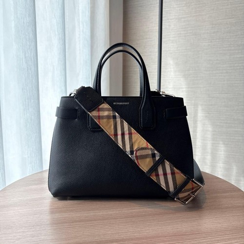 Burberry Leather Nova Check 2Way Small Banner Handbag Black from Japan