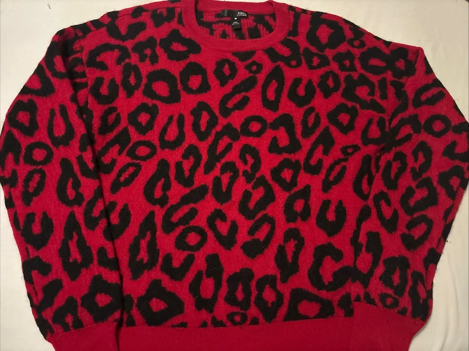 Suéter de punto Aqua mediano cachemir rojo estampado de guepardo cuello redondo, jersey  Foto 2 de 4