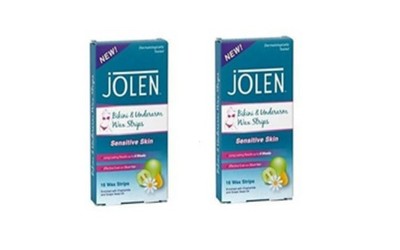 Jolen Bikini & Achsel Wachsstreifen für empfindliche Haut, 16 Wachsstreifen, 2er Pack