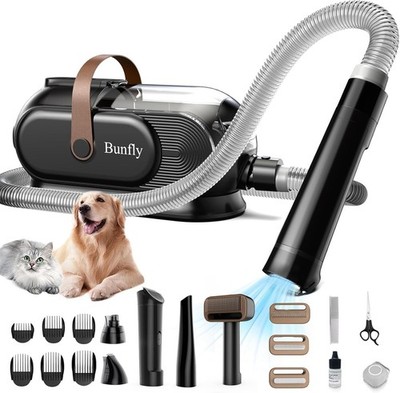 Bunfly Dog Grooming Vacuum Kit Pet Hair Clipper Trimmer 11 Tools 3L Black