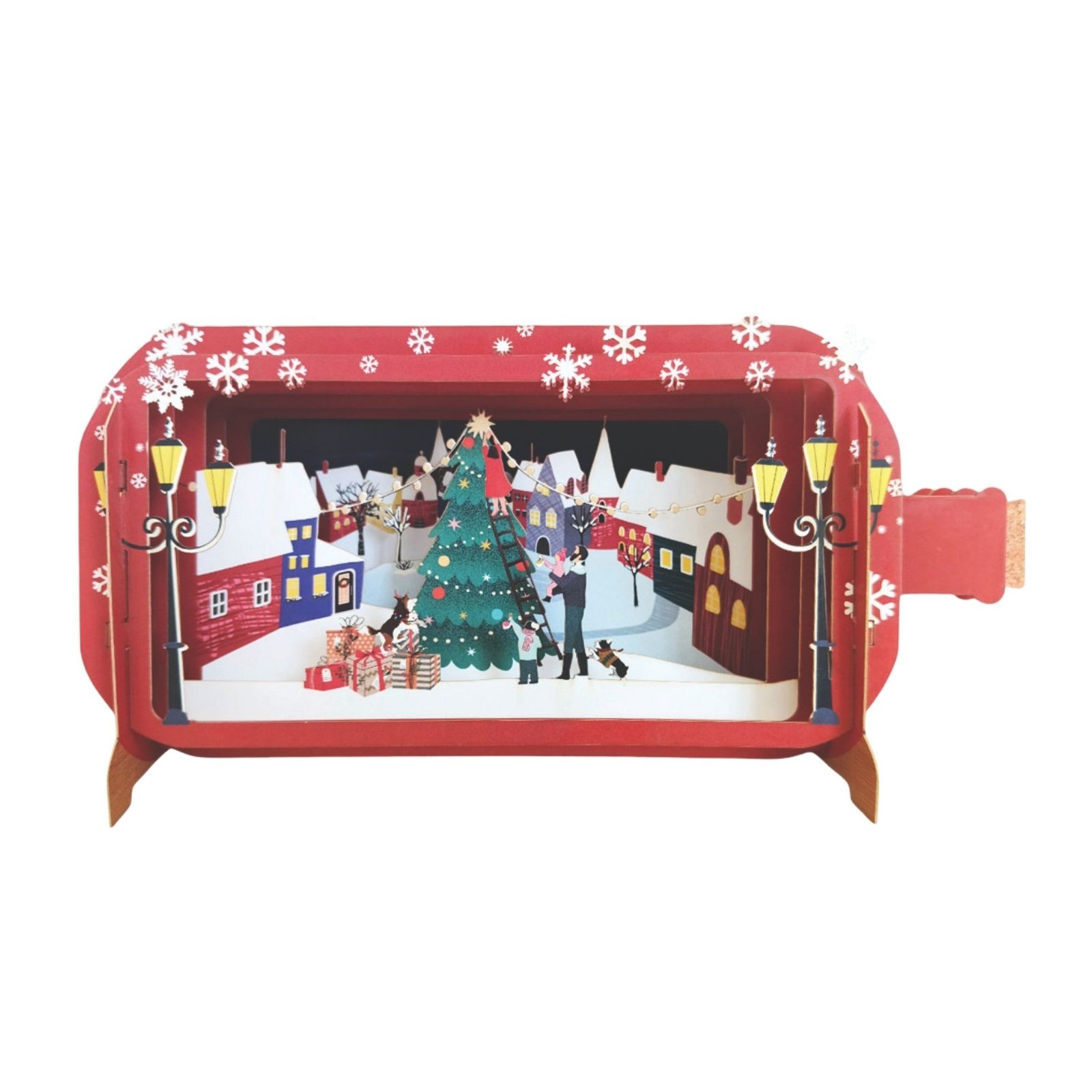 Message In A Bottle 3D Pop Up Christmas Card Decorating Village Tree Xmas Cards