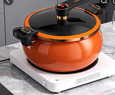 Orange/Black Glossy Stove Top Pressure Cooker Pot & Lid Set, Pot and Lid