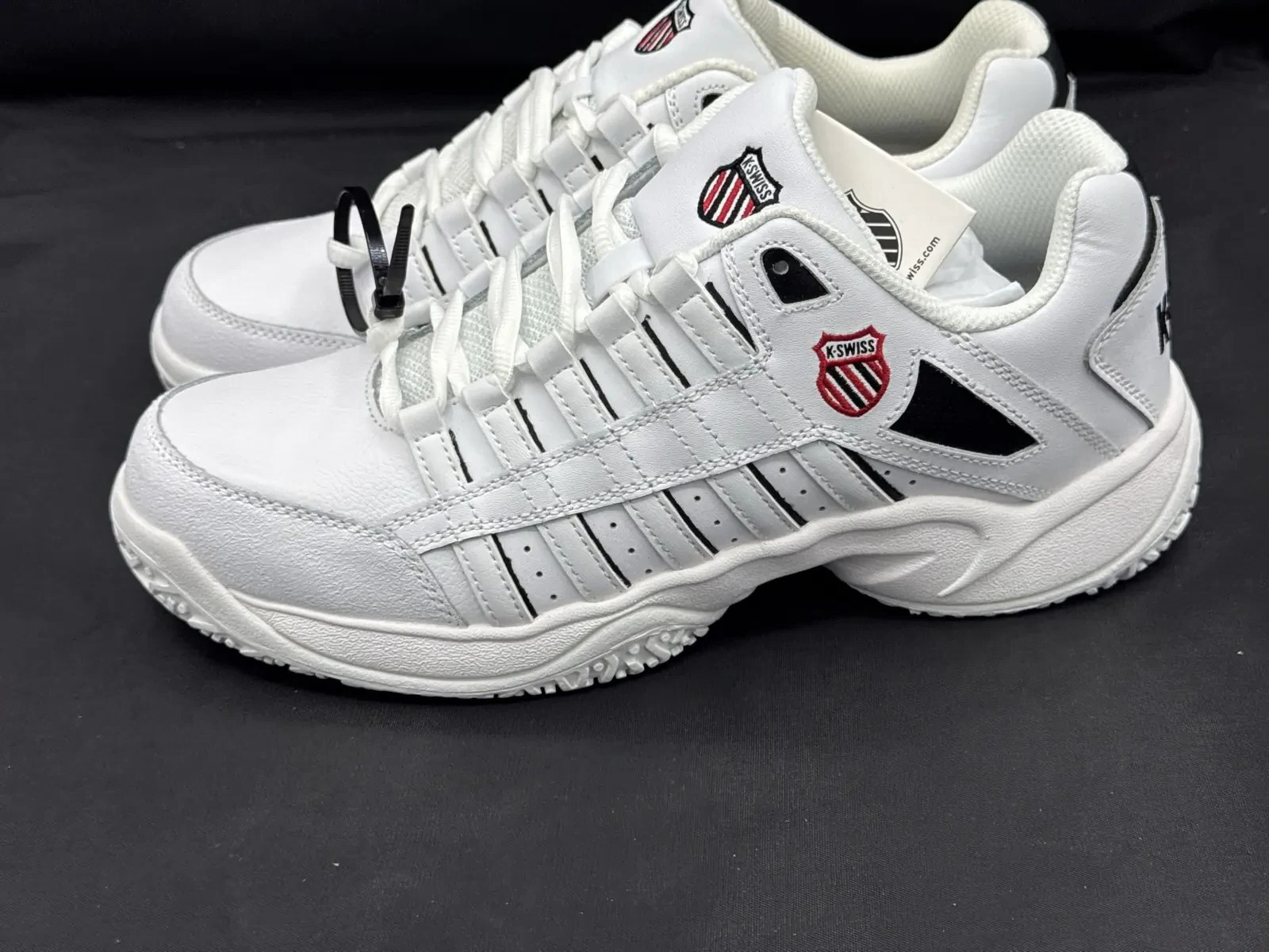 K-Swiss Court Shield Mens Leather Trainers UK 8 White Black Lace Up Casual Shoes image 8