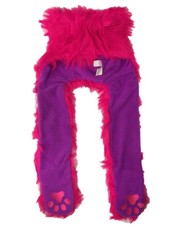 Girls Reversible Plush Pink Purple Trapper Hat With Attached Scarf