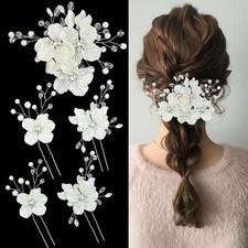 5 PCS Large Flower Bridal Wedding Hair Pins Crystal Pearl Hair Headpiece Clip...