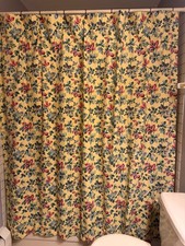 SHOWER CURTAIN FLORAL PRINT 73 x 72 Yellow Blue Rose Green