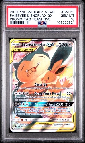 2019 POKEMON SM BLACK STAR PROMO #SM169 FULL ART/EEVEE & SNORLAX GX PSA 10