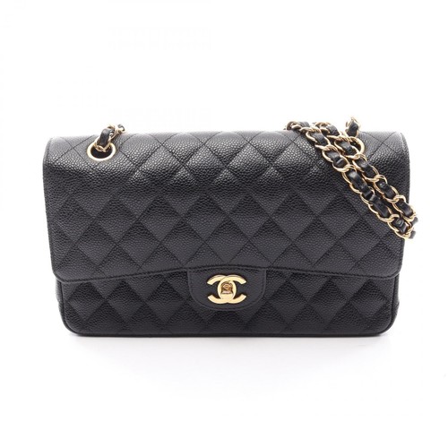 CHANEL Matelasse W flap chain Shoulder Bag A01112 Calfskin Black Used GHW
