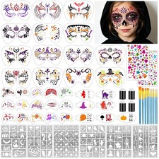 58pcs Halloween Face Paint Stencils Kit Includes 36 Reusable Facial Painting