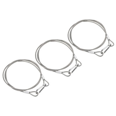 3Set 3mm x 1m/3.3ft Security Cable Steel Luggage Lock Wire Rope with Hooks