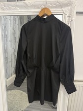 Boohoo Black Backless Mini Dress High Neck Long Sleeve U.K. Size 10 (DM)
