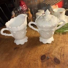 Vintage Fenton Milk Glass Creamer And Sugar Set. Raised Rose Pattern.