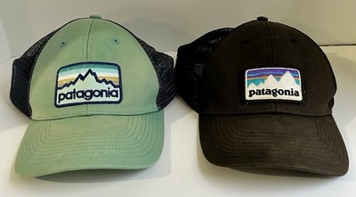 Lot of 2 Patagonia Trucker Hats Black Green Snapback Caps Adjustable Logo