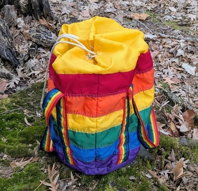 Vintage Taylor-Made Rainbow Striped Nylon Drawstring Duffle Bag