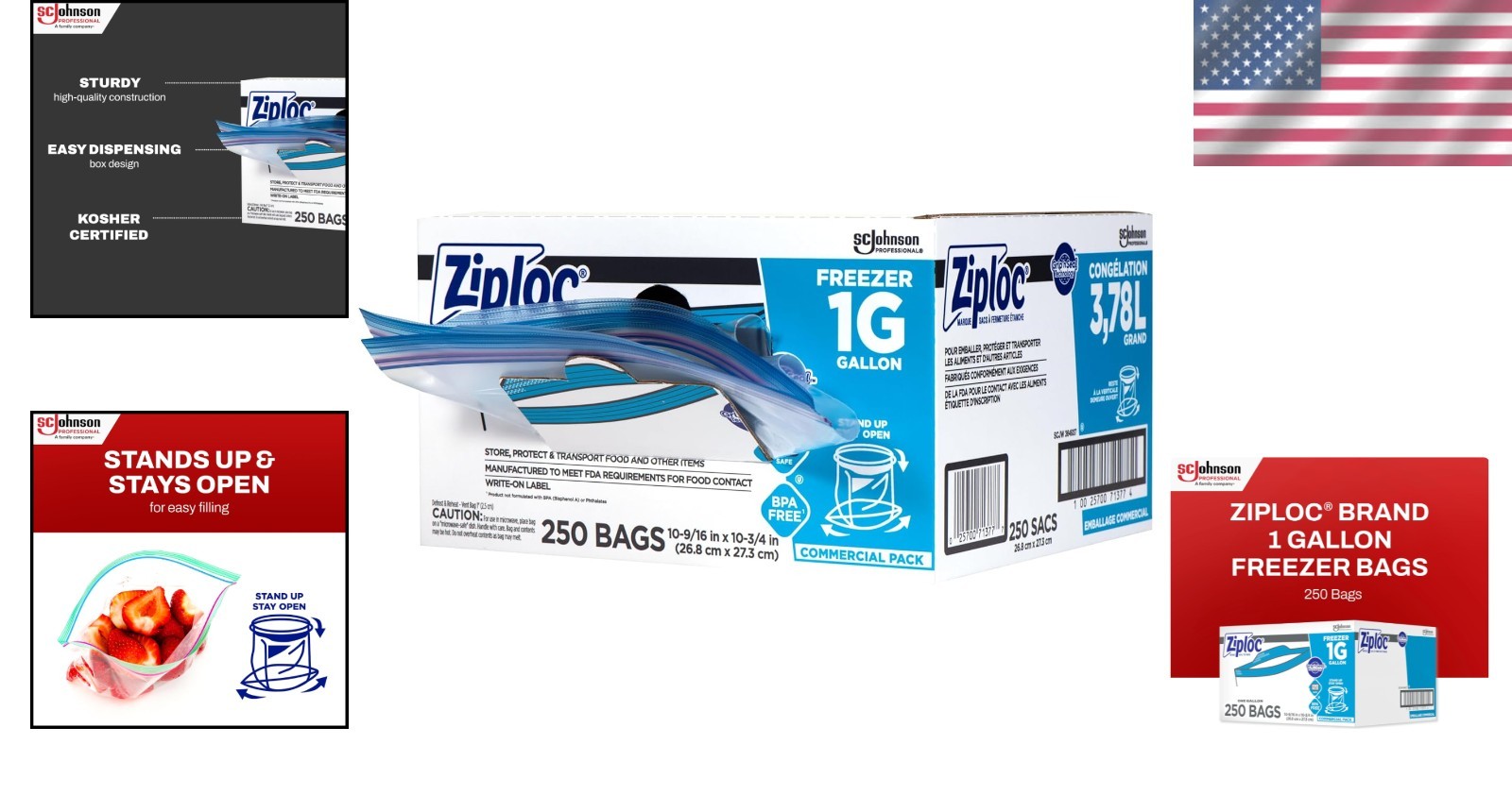 Ziploc 1 Gallon Freezer & Storage Bags, 250 Count