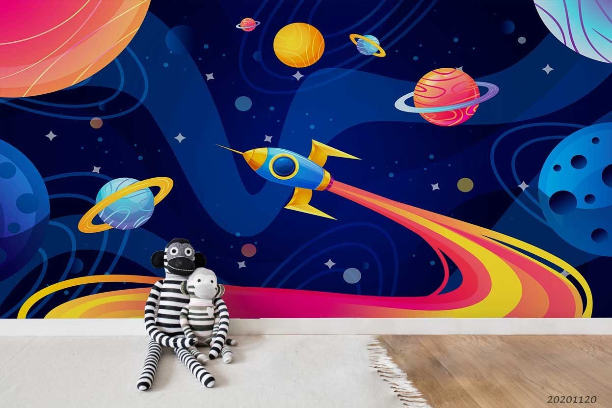 3D Space Planets Rockets Illustration Wall Murals Wallpaper Murals Wall Sticker
