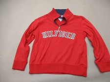 Tommy Hilfiger Size S 8-10 Boys Red Cotton Blend 1/2 Zip Athletic Pullover 896