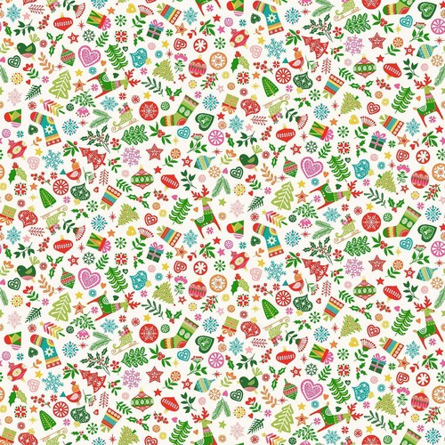 Makower CHRISTMAS BRIGHTS 100% cotton fabric - stars, reindeer, ornaments - Picture 12 of 56